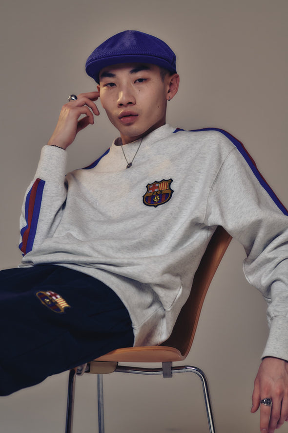 Stripe Taped Emblem Sweatshirt - Gray