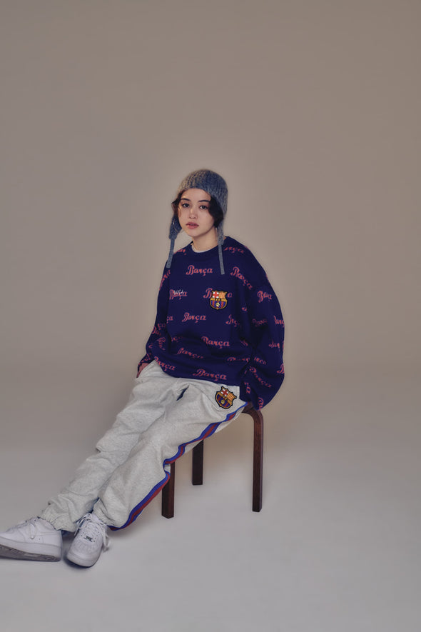 Stripe Taped Emblem Sweatpants - Gray
