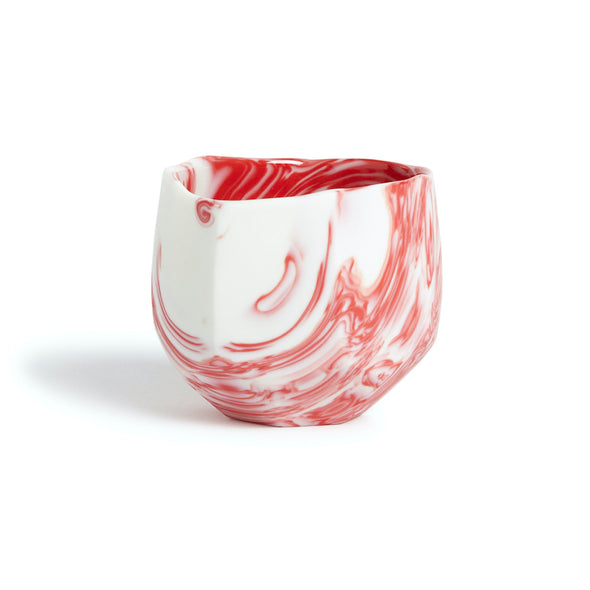 Marble Sake Cup - Deep Red / White