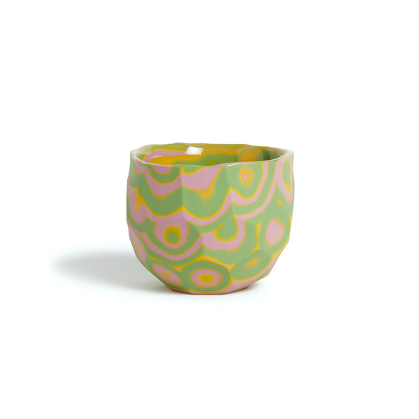 Marble Sake Cup - Yellow Green / Pink / Yellow