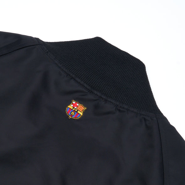 BARÇA Script Logo Nylon Varsity Jacket - Black