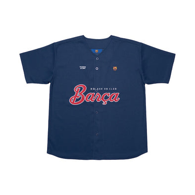 BARÇA Script Logo Baseball Shirts - Navy